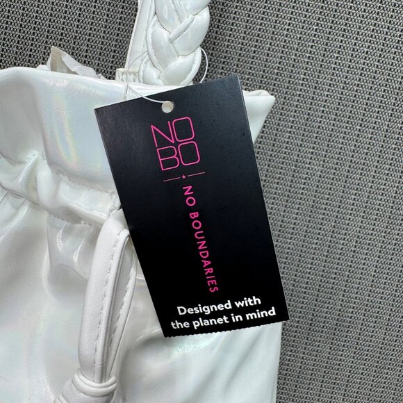 No Boundaries White Bucket Crossbody Bag With Braided Handle & Drawstring - Picture 5 of 6